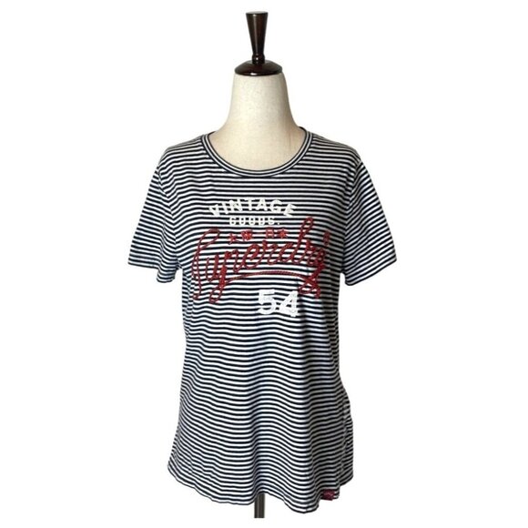 Superdry Blue and White Striped Crew Neck Rope Lettering Short Sleeve Tee Size 8 - Picture 2 of 12